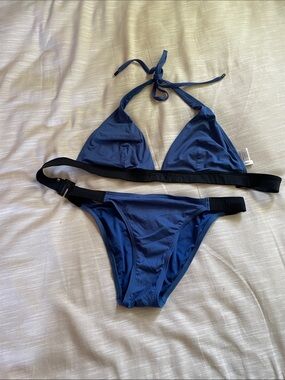 Calvin Klein Navy Triangle Bikini with Black Branded Band